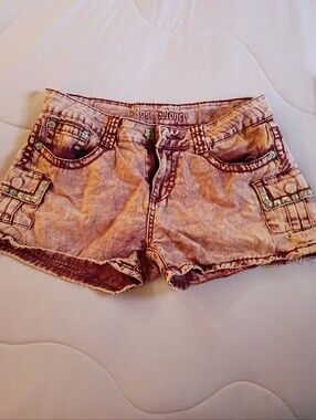 Rose Royce Red Acid Washed Shorts.